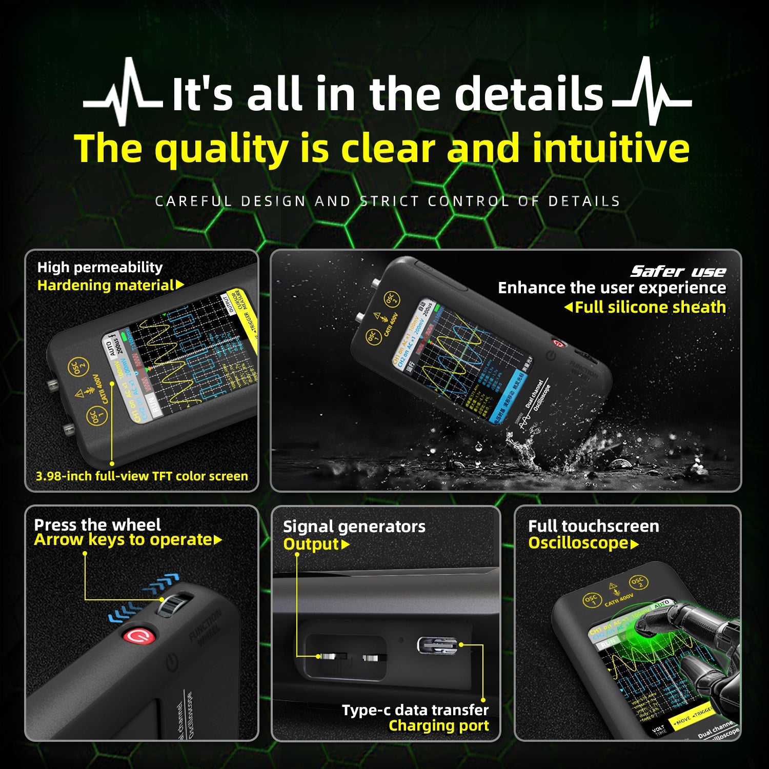 BSIDE O2 Dual Channel 50MHz Oscilloscope with Signal Generator