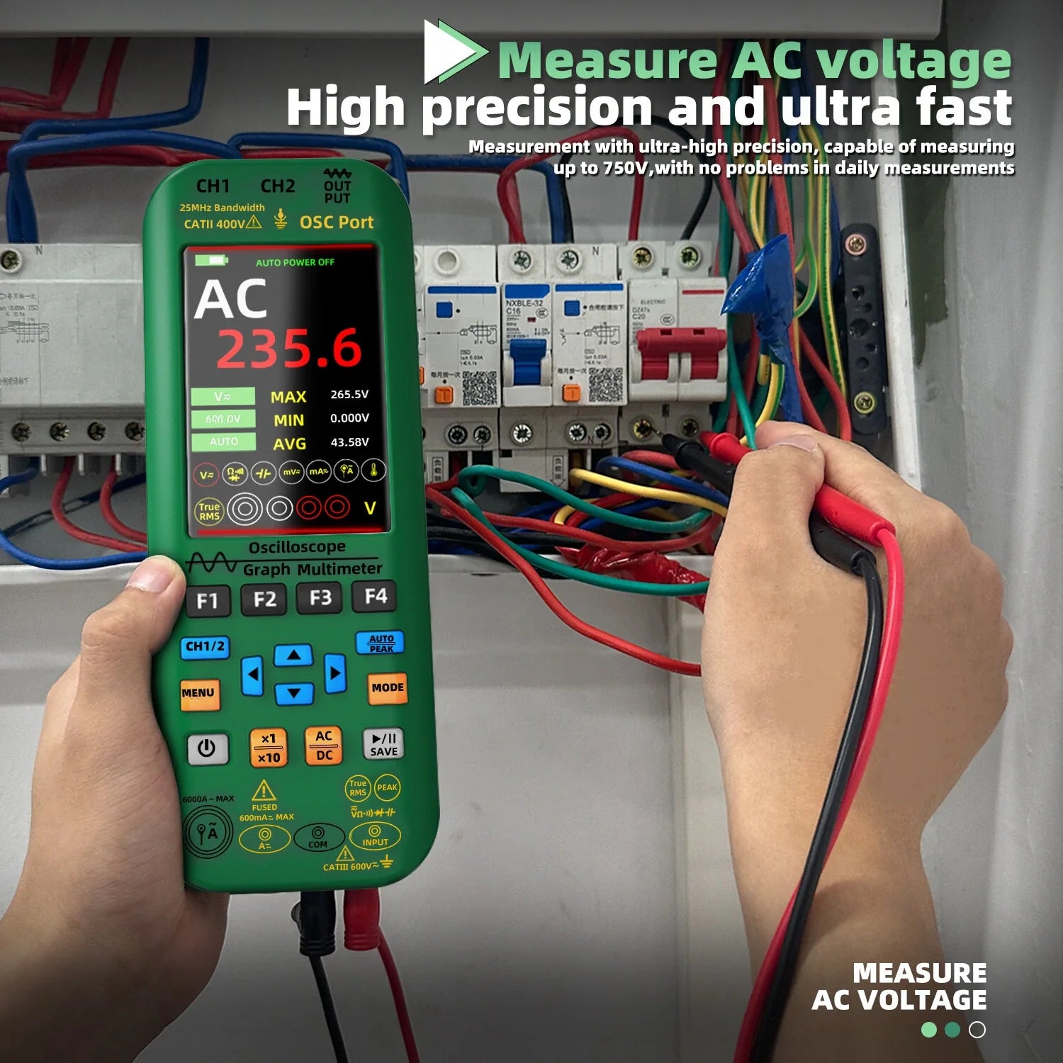 BSIDE O7 Handheld Oscilloscope 50MHz Dual Channel 4-in-1 Digital Multimeter with Function Generator & Current Tester