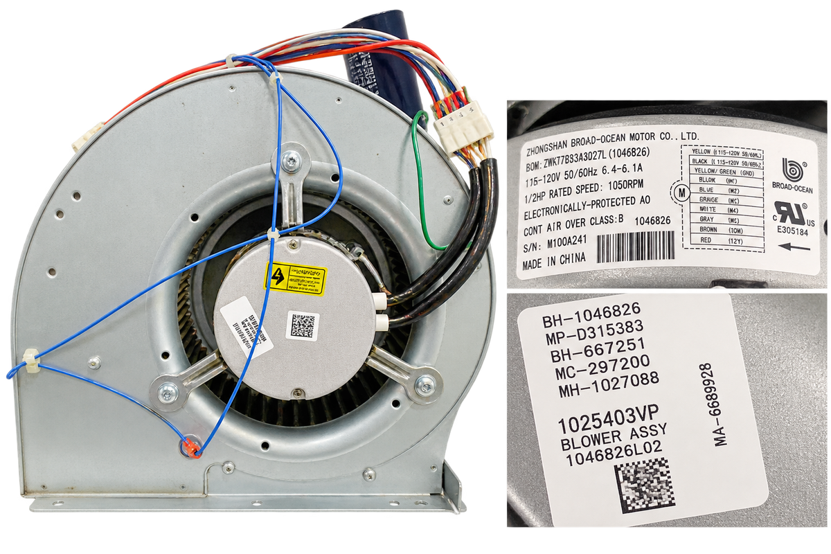 1025403VP complete HVAC blower assembly with Broad-Ocean 1046826 motor