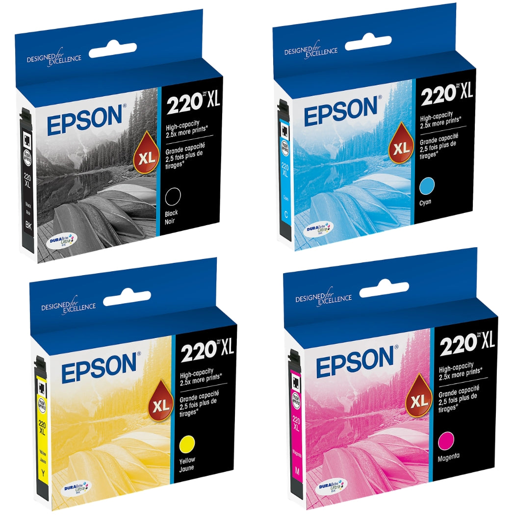 New, Pre-Owned - Epson 220XL 4-Pack Ink Cartridges- Black/Cyan/Magenta/Yellow