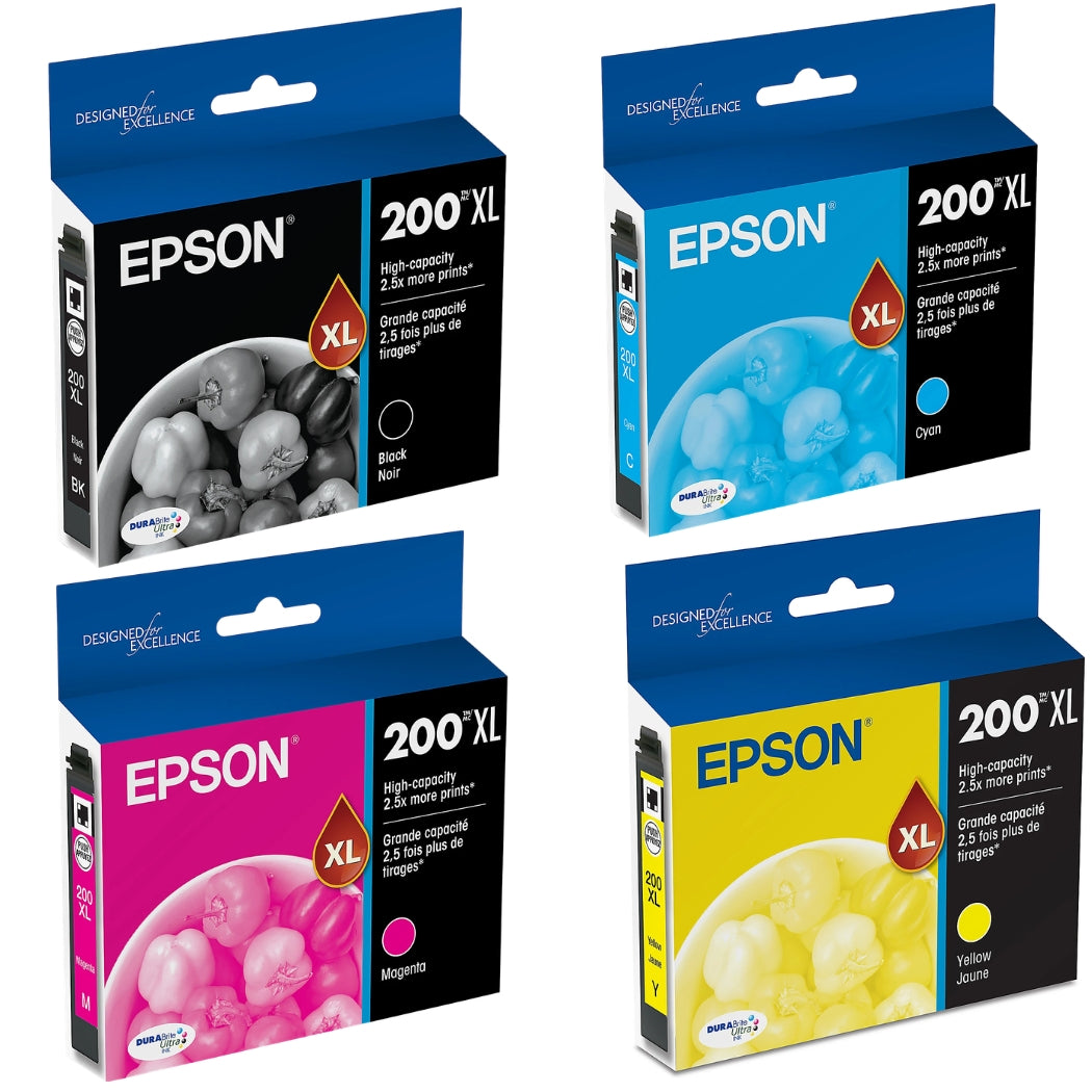 New, Pre-Owned - Epson 200XL Black, Cyan, Magenta & Yellow Ink Cartridge