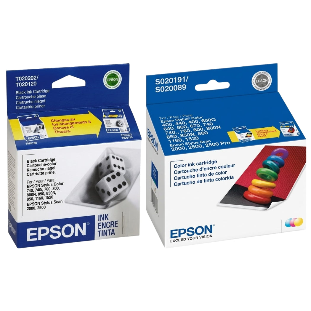 New, Pre-Owned - Epson S020191, S020108 Black & Color Ink Cartridges