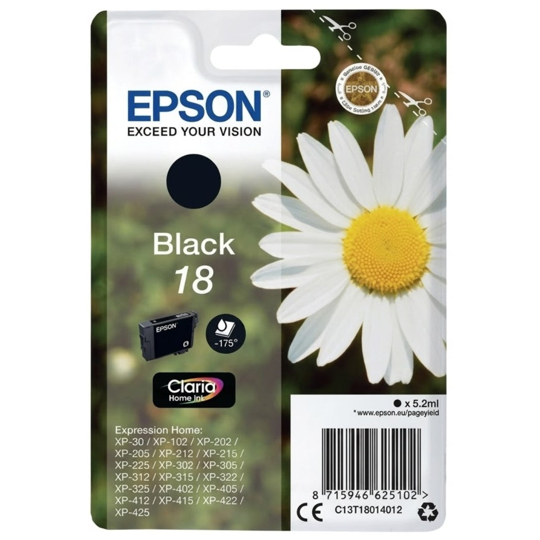 New, Pre-Owned - Epson 18 Standard Yield Black Ink Cartridge, C13T18014012