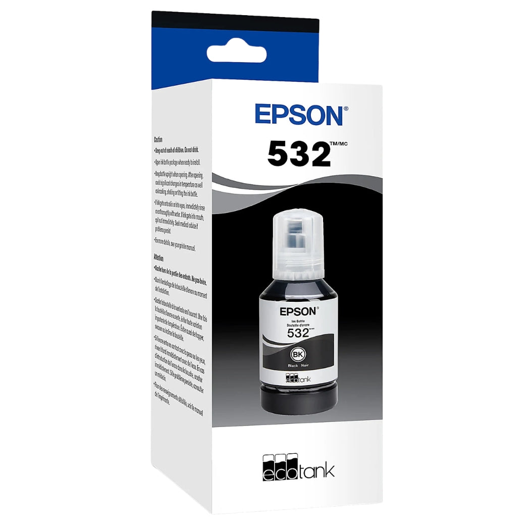 New, Pre-Owned - Epson 532 EcoTank Ultra-High Capacity Black Ink Bottle, T532120-S