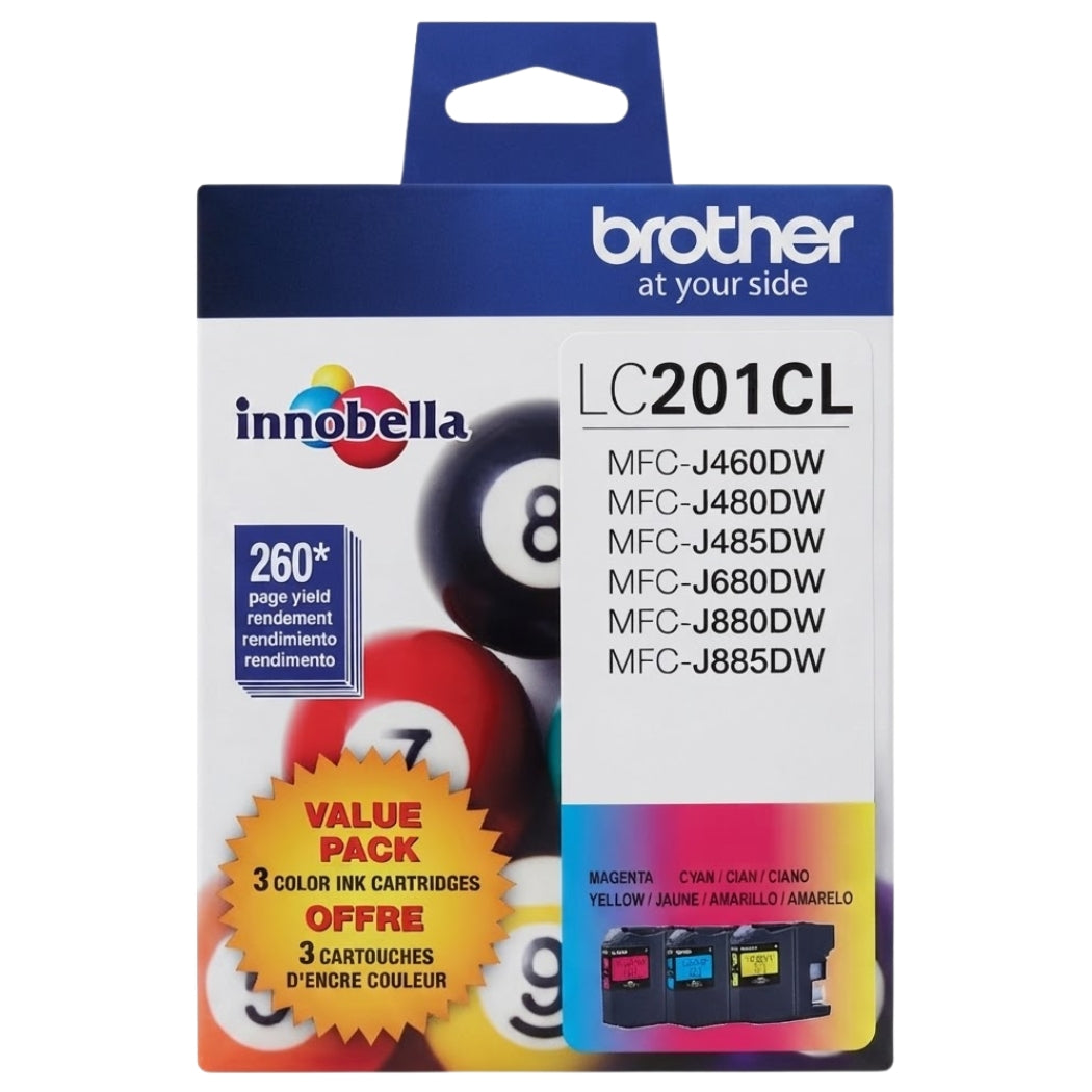 New, Pre-Owned - Brother LC201 Standard Yield Tri-Colour Ink Cartridge-3-Pack