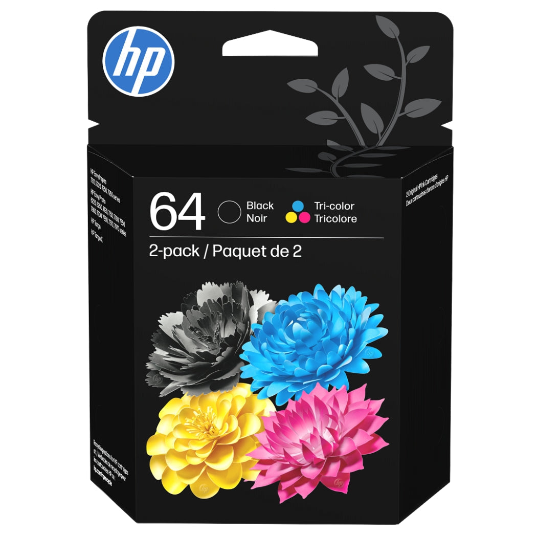 New, Pre-Owned - HP 64 Black and Tri-Color Ink Cartridge-2 Pack