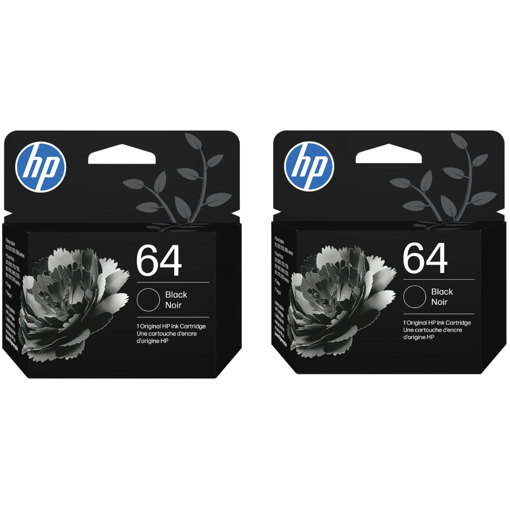 New, Pre-Owned - HP 64 (N9J90AN) Black Ink Cartridge- 2 Pack
