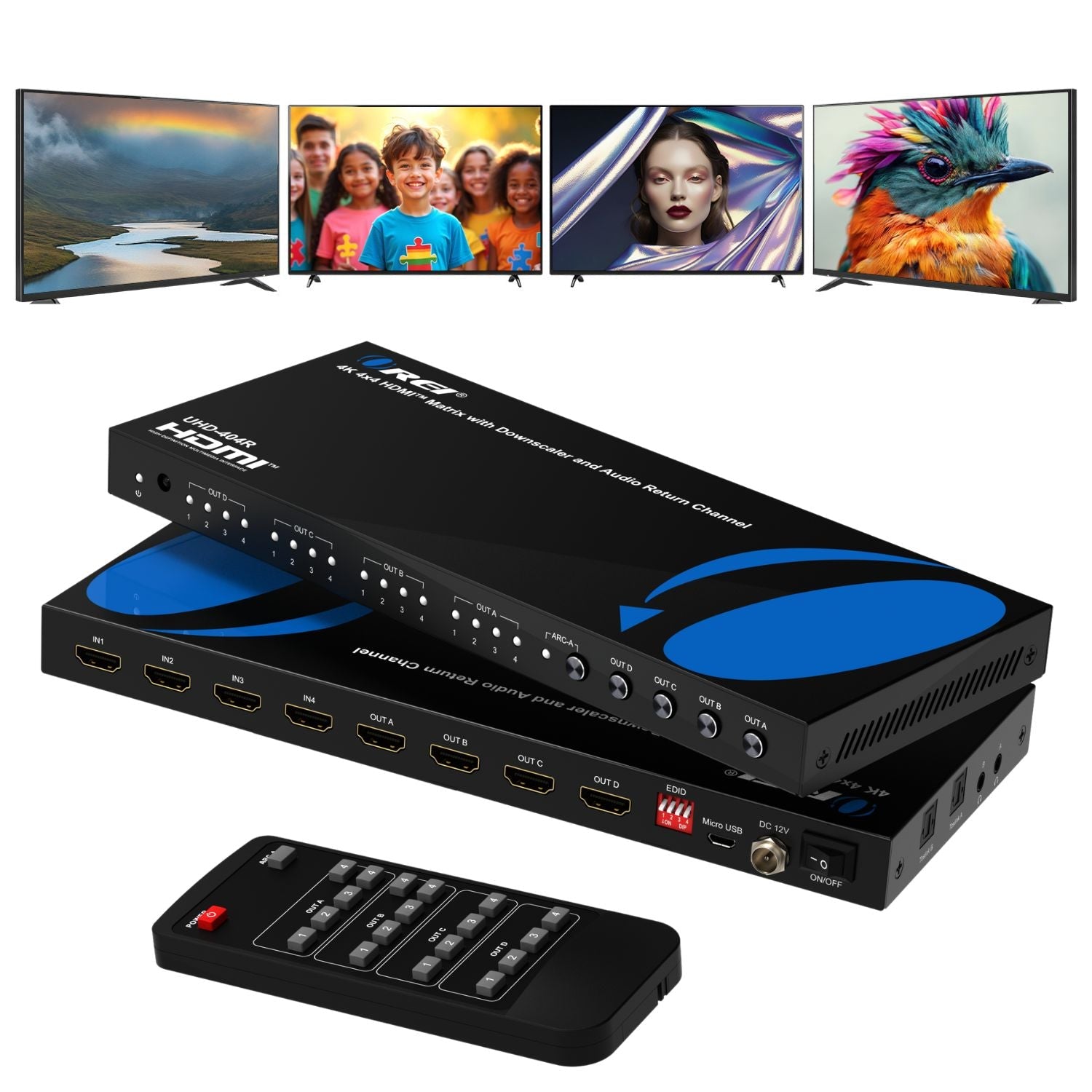 4K@60Hz 4x4 HDMI Matrix with RS-232 and Downscale (UHD-404R)