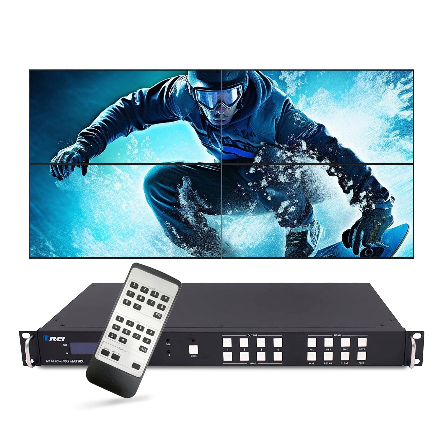4K@60hz 4x4 HDMI™ Matrix w/ Video Wall (Seamless, Audio Extract)-UHD-404VW