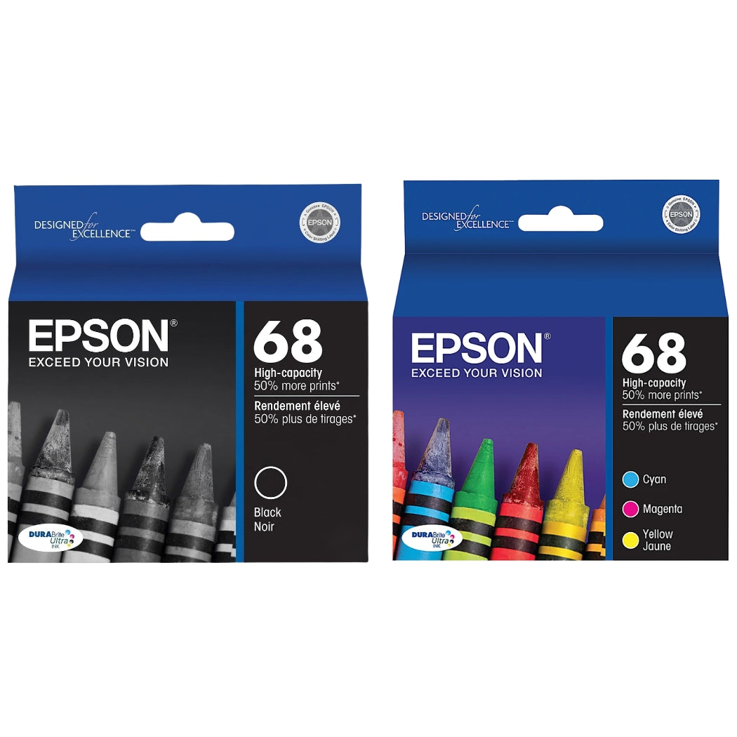 New, Pre-Owned - Epson 68 Black, Cyan, Magenta, Yellow Ink Cartridges