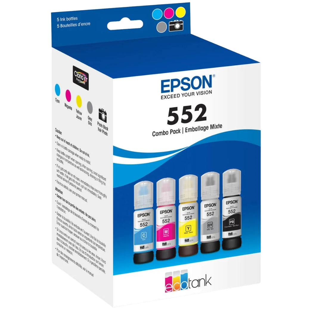 New, Pre-Owned - Epson T552 Ultra High-Yield Multi-Color (5-Pack) Ink Bottle, T552920-S