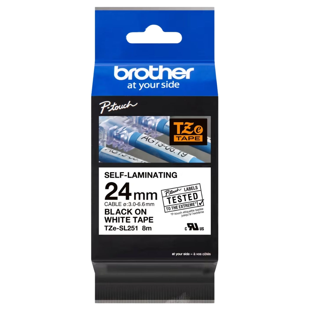 New, Pre-owned, Genuine Brother TZe-SL251 Self Laminating Label Tape Black on White - 24mm Wide x 8m Long