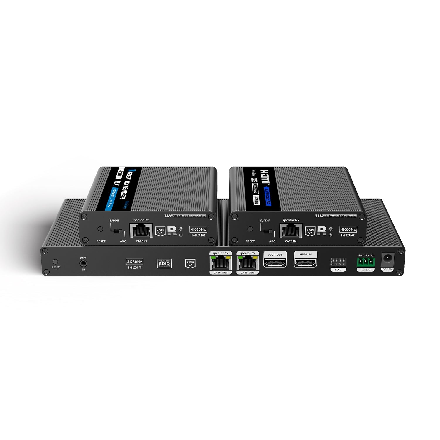 4K@60hz 1x2 HDMI™ Extender Splitter (Loop, IR) - 230ft (cat6) (UHD12-IPC230-K)