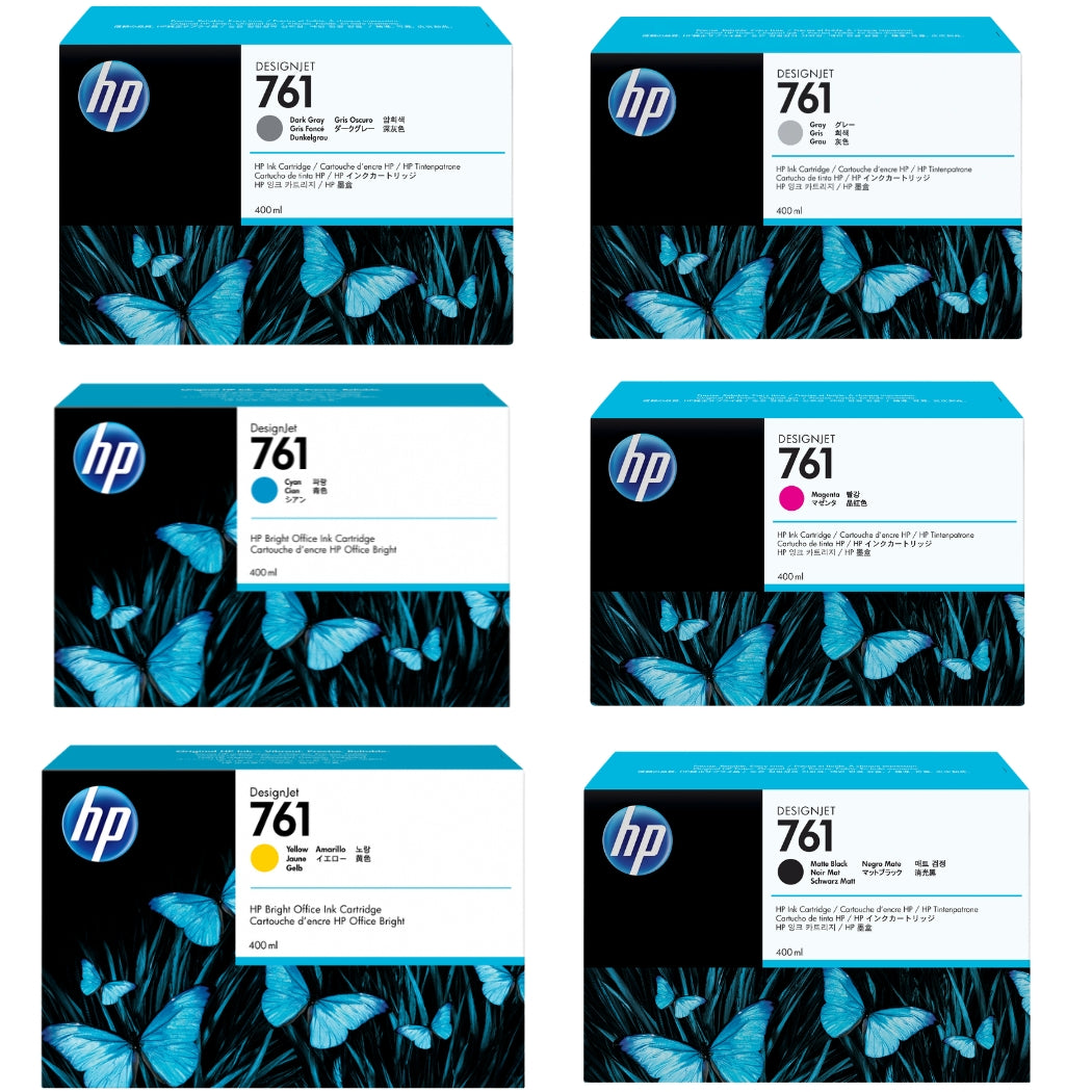 New, Pre-Owned - HP 761 400mL Matte Black, Cyan, Magenta, Yellow, Gray & Dark Gray Ink Cartridge