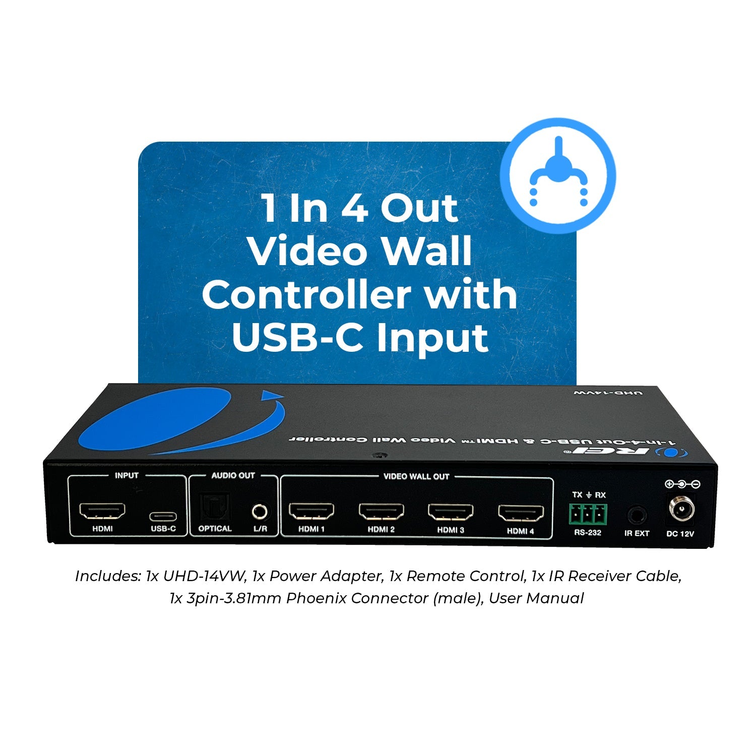 4K 1-In-4-Out USB-C & HDMI™ Video Wall Controller (Audio Extract)-UHD-14VW