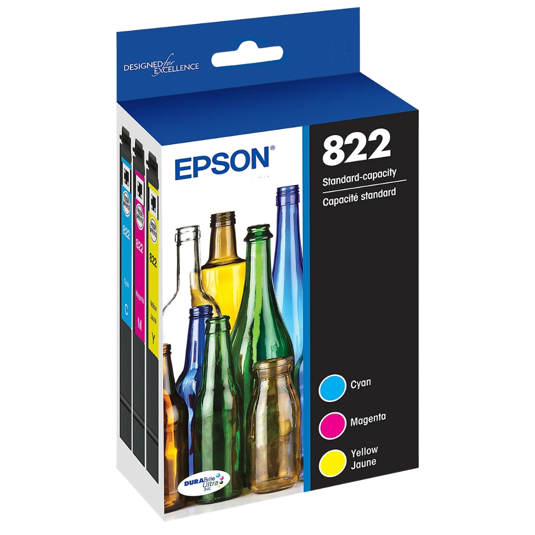 New, Pre-Owned - Epson 822 Standard Yield Multi-Color (3-Pack) Ink Cartridge, T822520-S