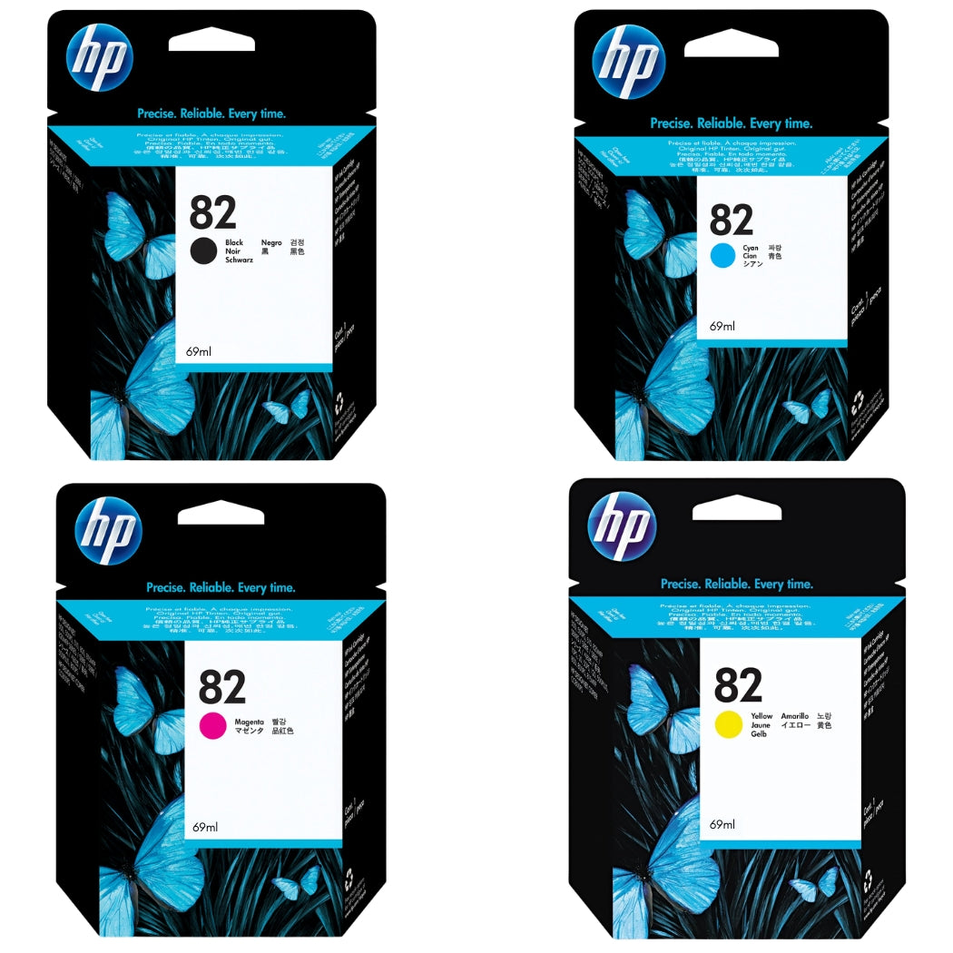 New, Pre-Owned - HP 82 69-ml Black, Magenta, Cyan, Yellow Ink Cartridge, 4 Pack