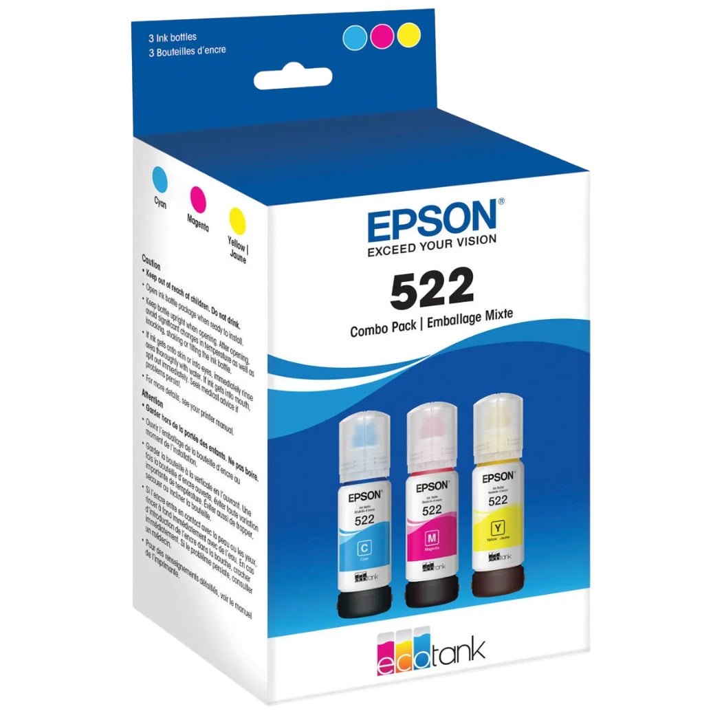 New, Pre-Owned - Epson T522 High-Yield Multi Color (3-Pack) Ink Bottles, T522520-S