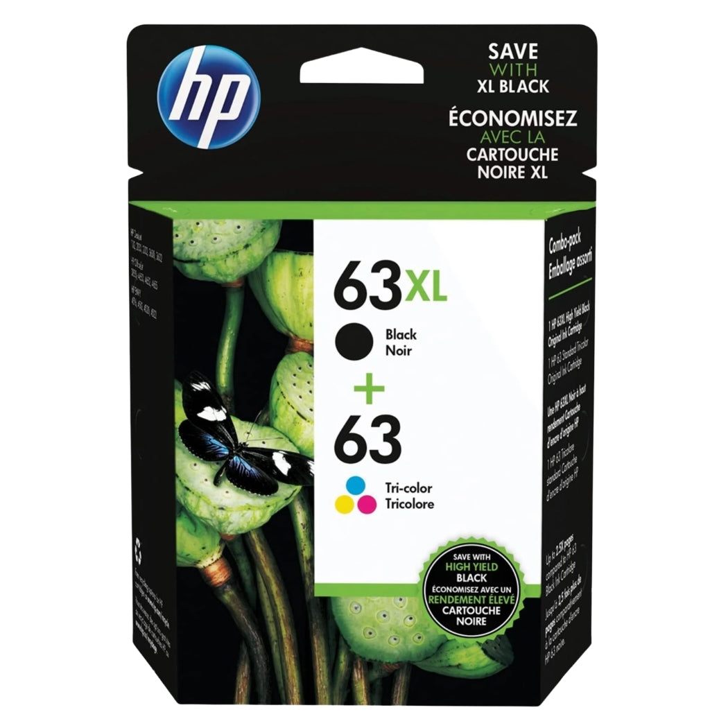 New, Pre-Owned - High Yield HP 63XL Black and 63 Color (L0R48AN) Ink Cartridge