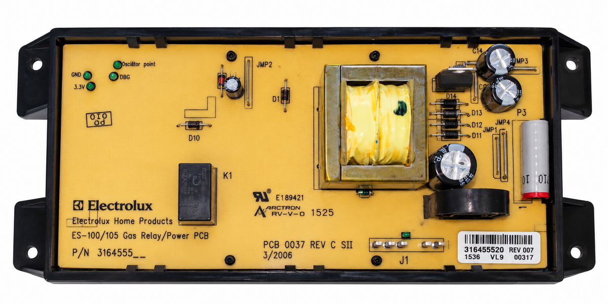 Electrolux 316455520 gas relay board white background presentation