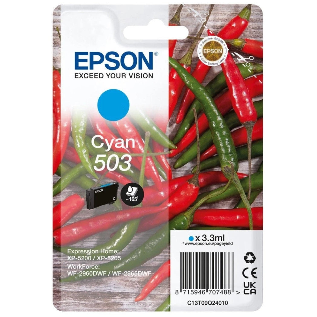 New, Pre-Owned - Epson 503 Standard Yield Cyan Ink Cartridge, C13T09Q24010