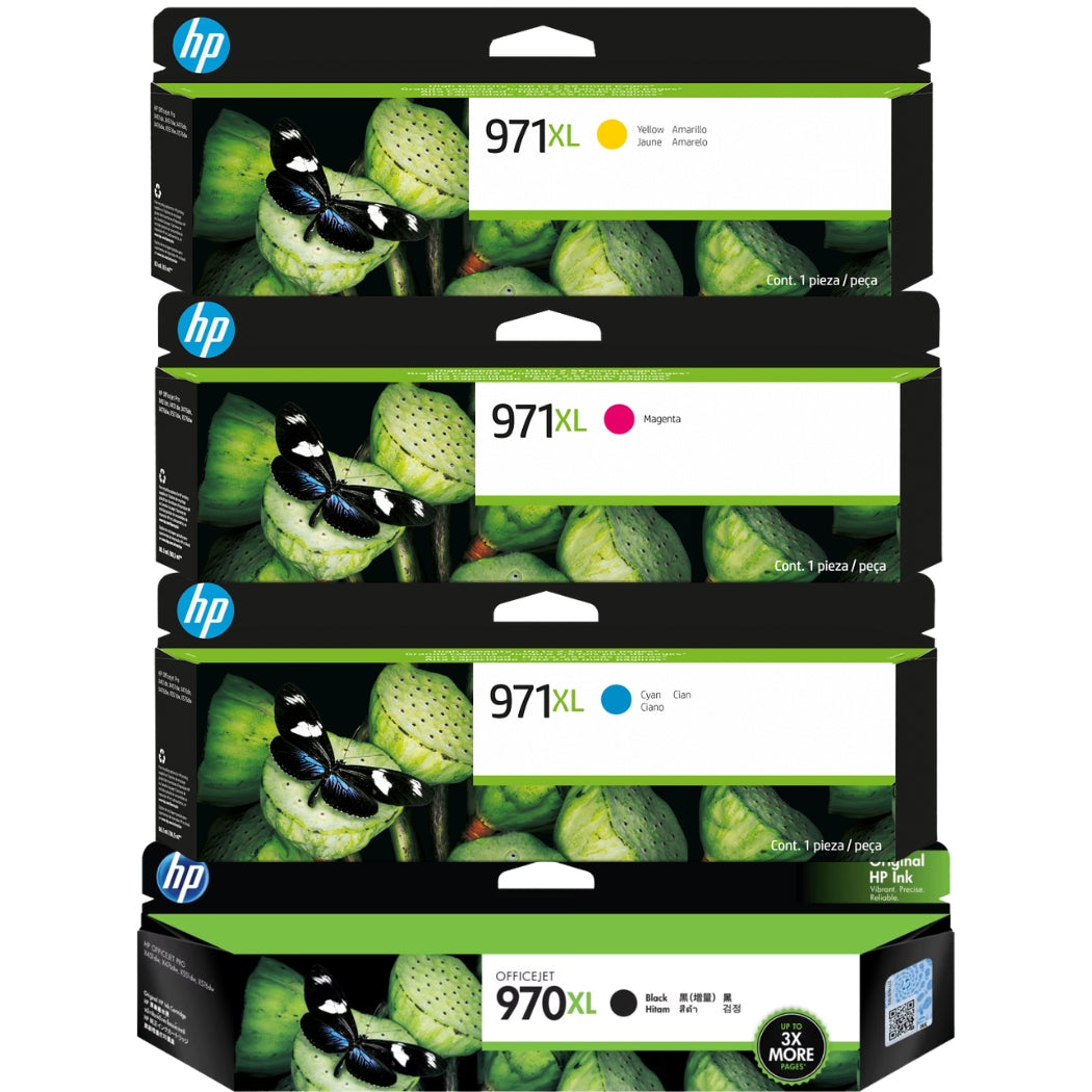 New, Pre-Owned - HP 970XL Black 971XL Cyan, Magenta, Yellow ink cartridges-4 Pack