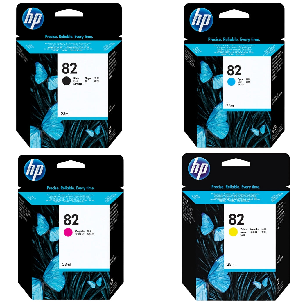 New, Pre-Owned - HP 82 28-ml Black, Magenta, Cyan, Yellow Ink Cartridge, 4 Pack