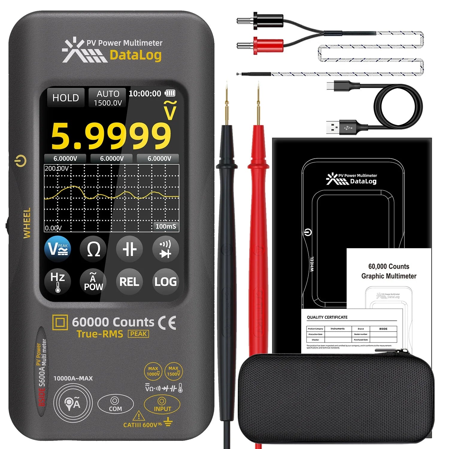 BSIDE S600A Graphic Multimeter 3.98” Touchscreen 60000 Counts Data Logger