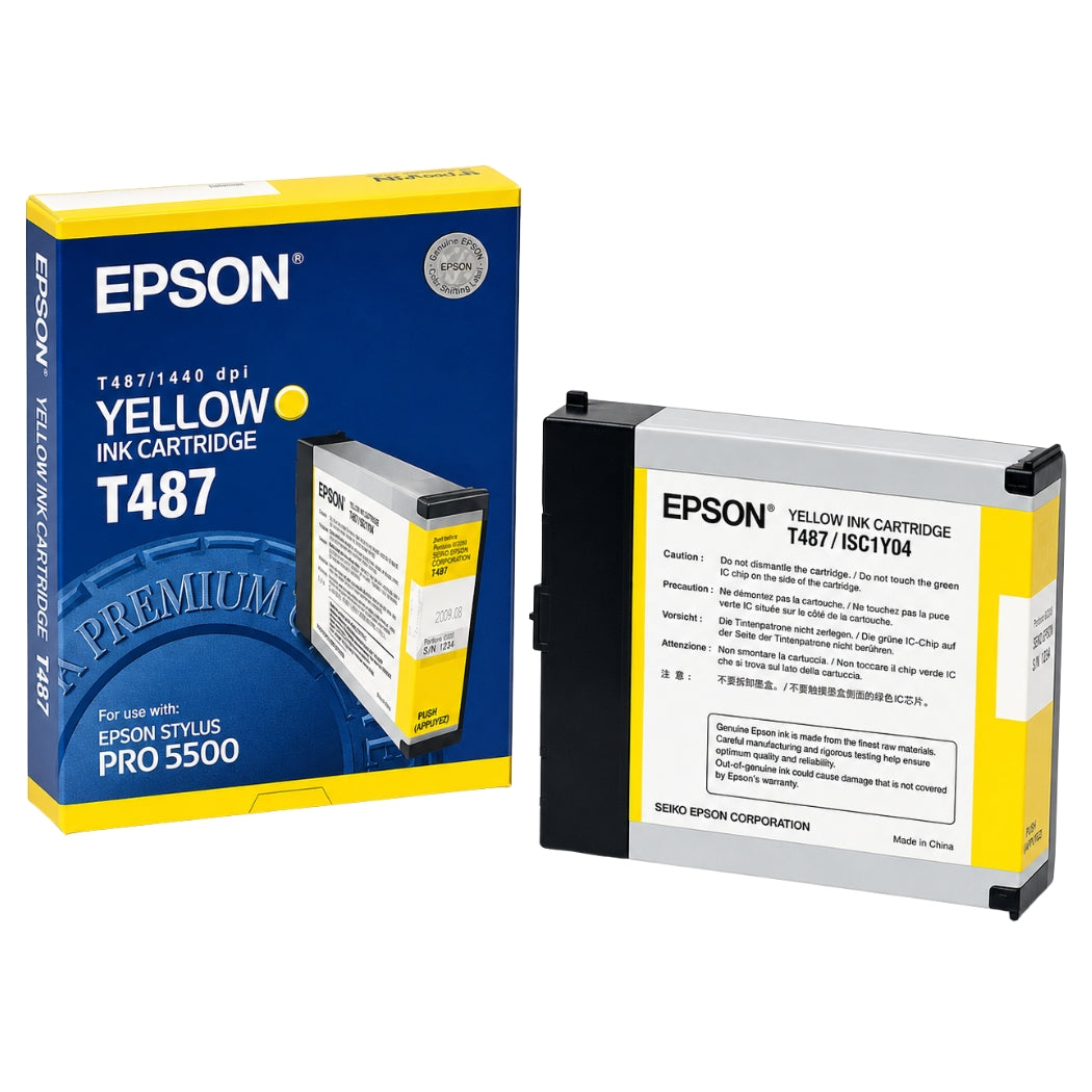 New, Pre-Owned - Epson T487 Standard Yield Yellow Inkjet Cartridge, T487011