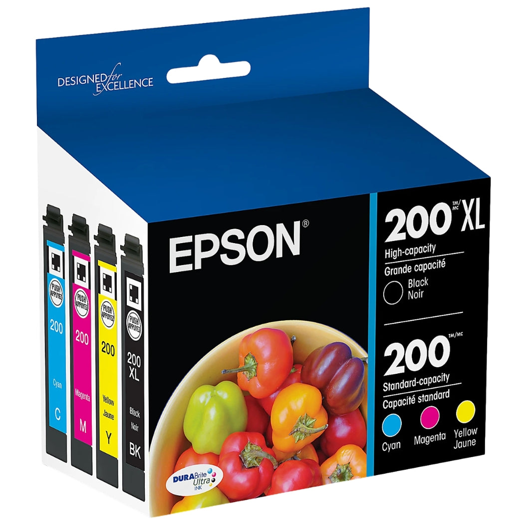 New, Pre-Owned - Epson 200XL BK/ 200 CLR Ink Cartridge, 4-PK