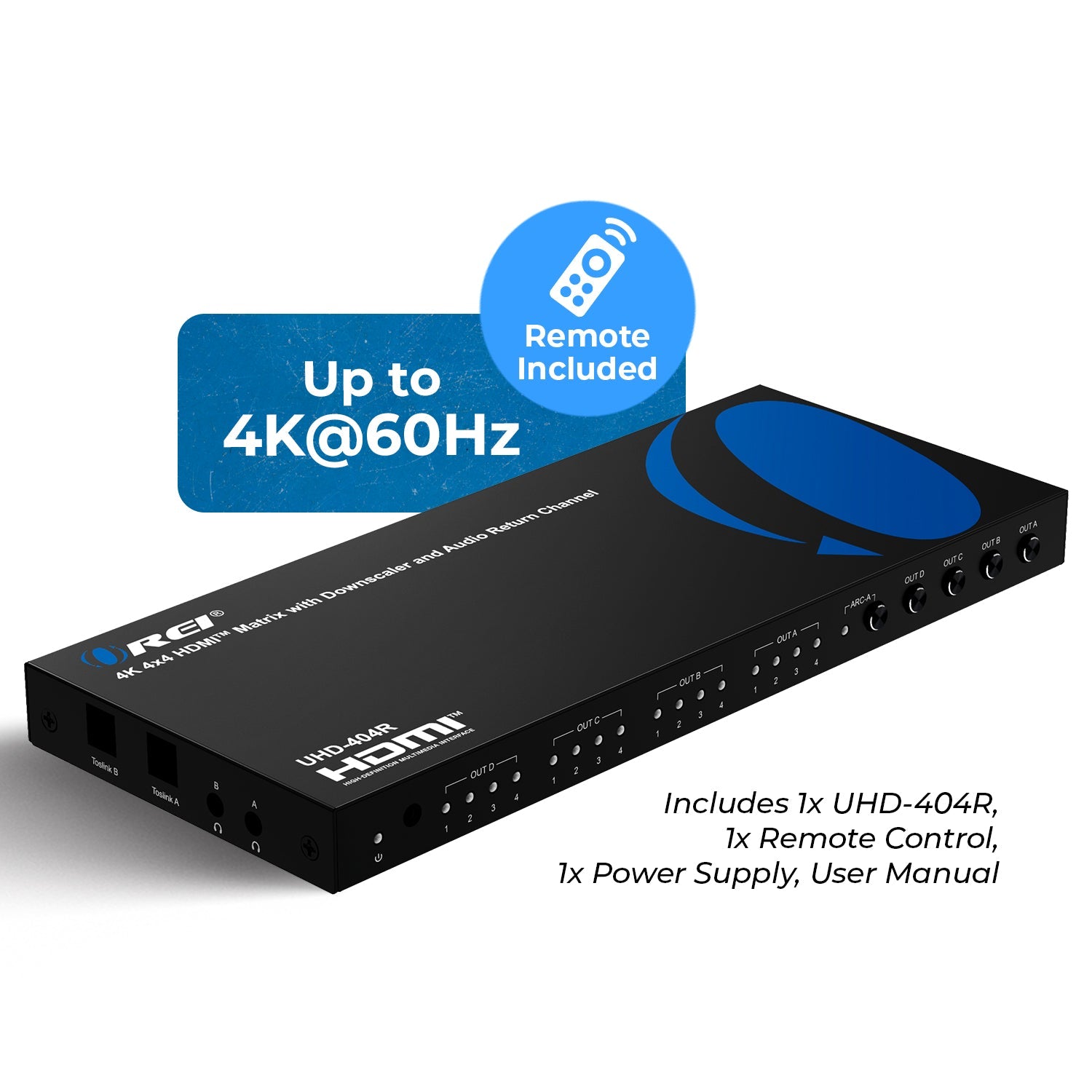4K@60Hz 4x4 HDMI Matrix with RS-232 and Downscale (UHD-404R)