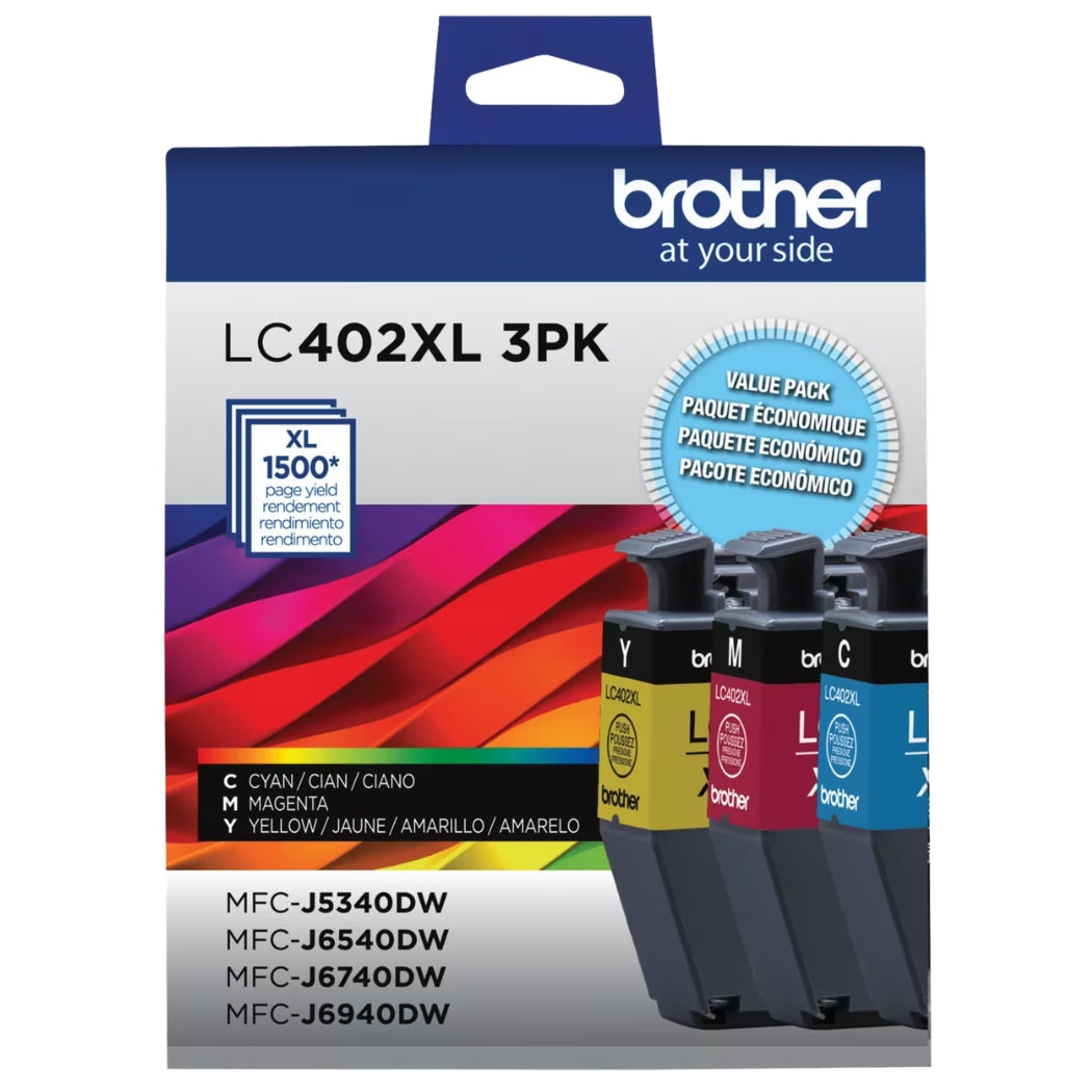 New, Pre-Owned - Brother LC402XL High Yield Cyan, Magenta and Yellow Ink Cartridges(3-Pack)
