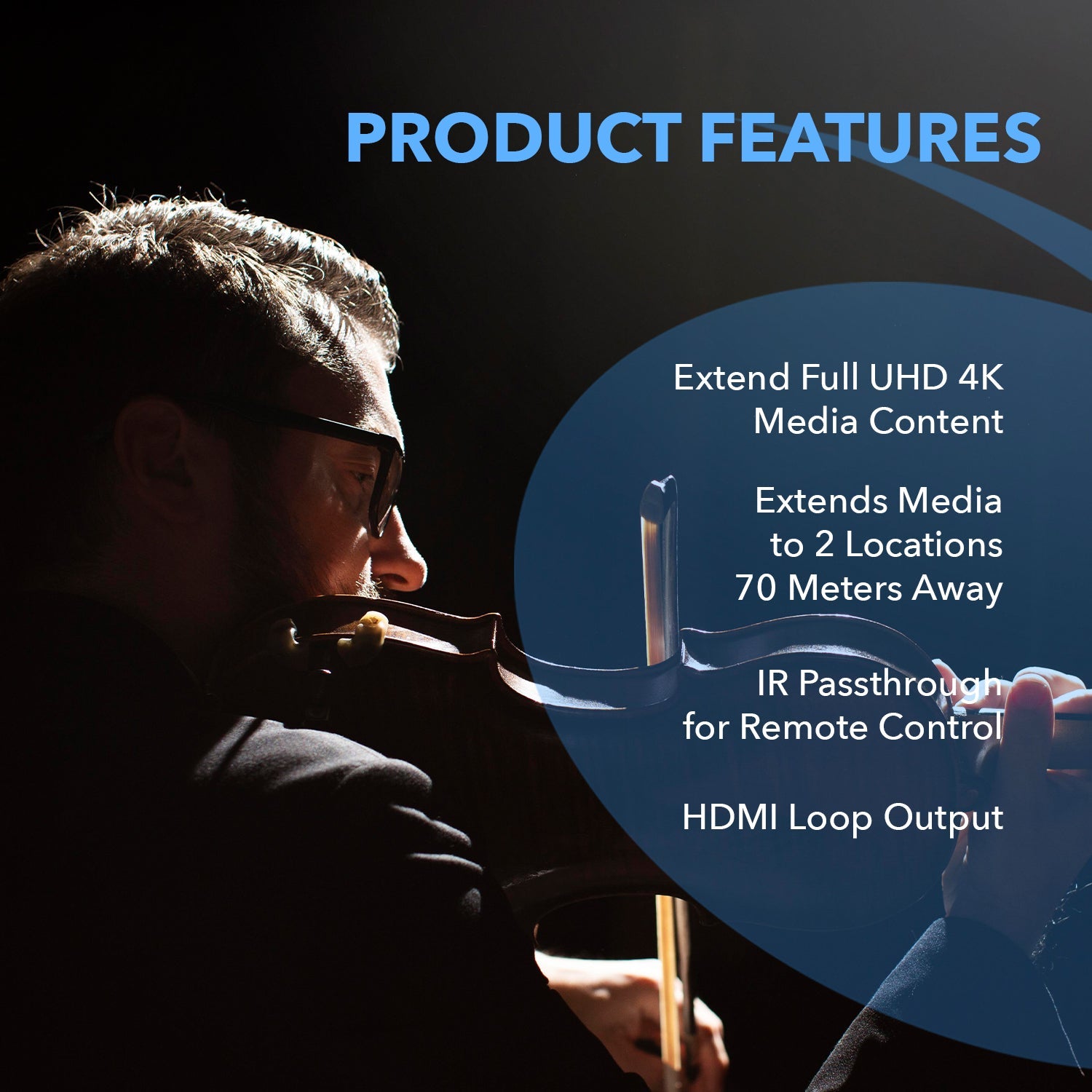 4K@60hz 1x2 HDMI™ Extender Splitter (Loop, IR) - 230ft (cat6) (UHD12-IPC230-K)