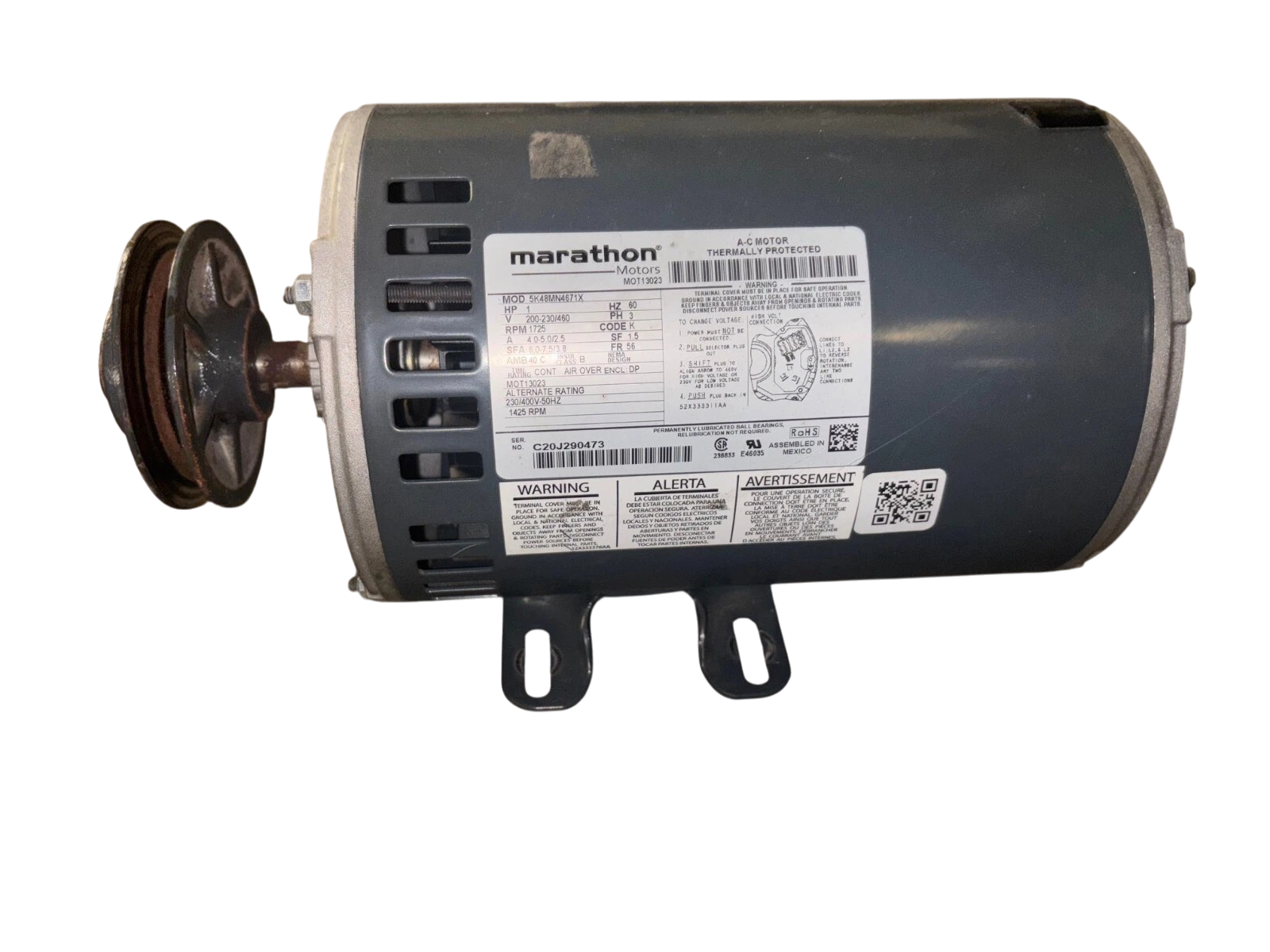Marathon Electric 5K48MN4671X 1 HP 3-Phase AC Electric Motor 1725 RPM 200-230/460V Tested