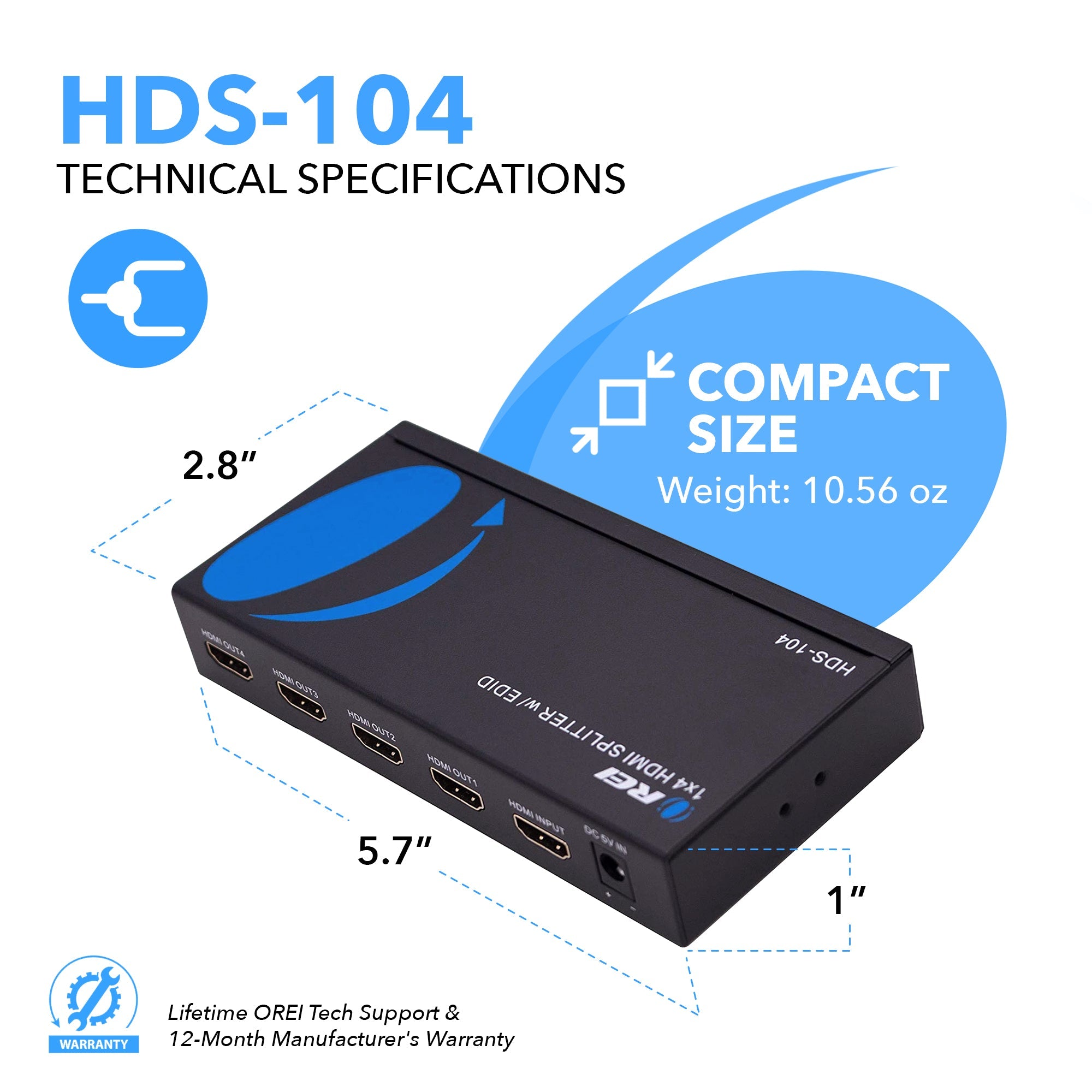 4K@60Hz 1x4 HDMI™ Splitter-HDS-104