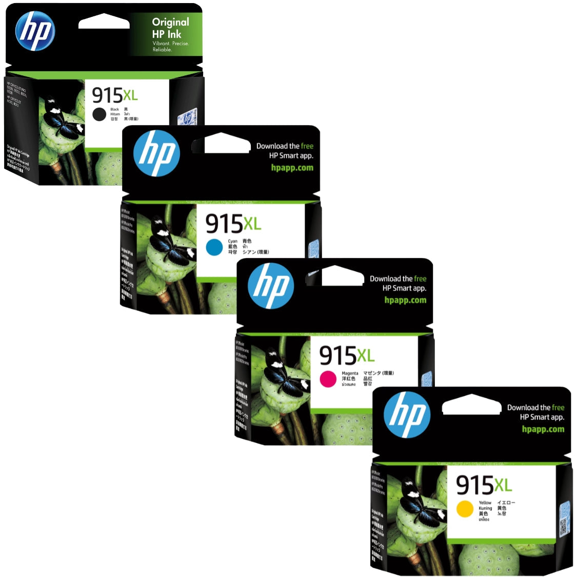New, Pre-Owned - HP 915XL Black, Cyan, Magenta, Yellow (4 Pack) Ink Cartridges