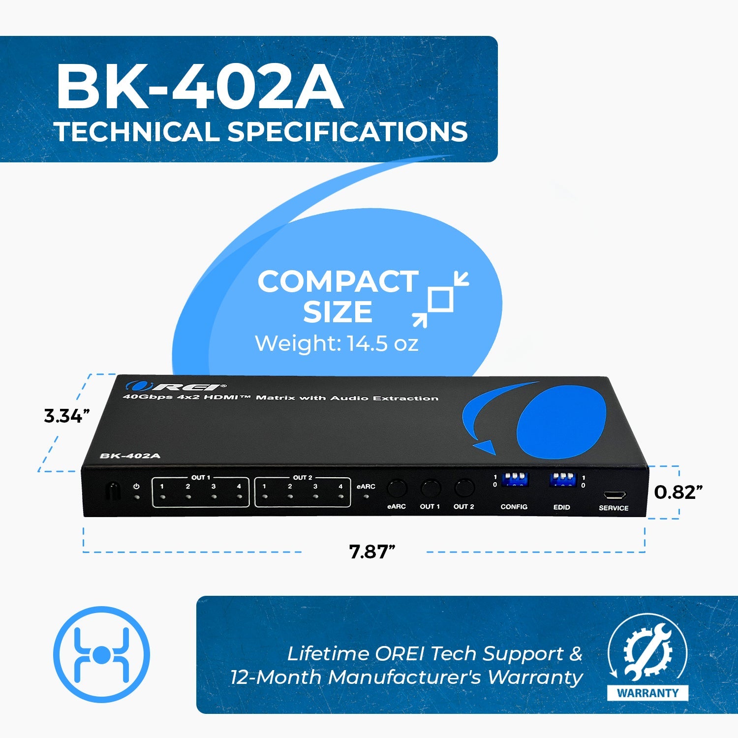 8K 4x2 HDMI™ Matrix (Audio Extract, eARC)-BK-402A