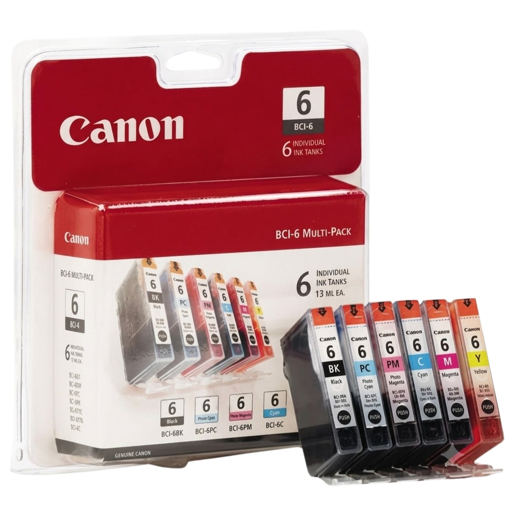 New, Pre-owned, Original Canon BCI-6 Standard Yield Multi-Color Ink Cartridge, 6-Pack