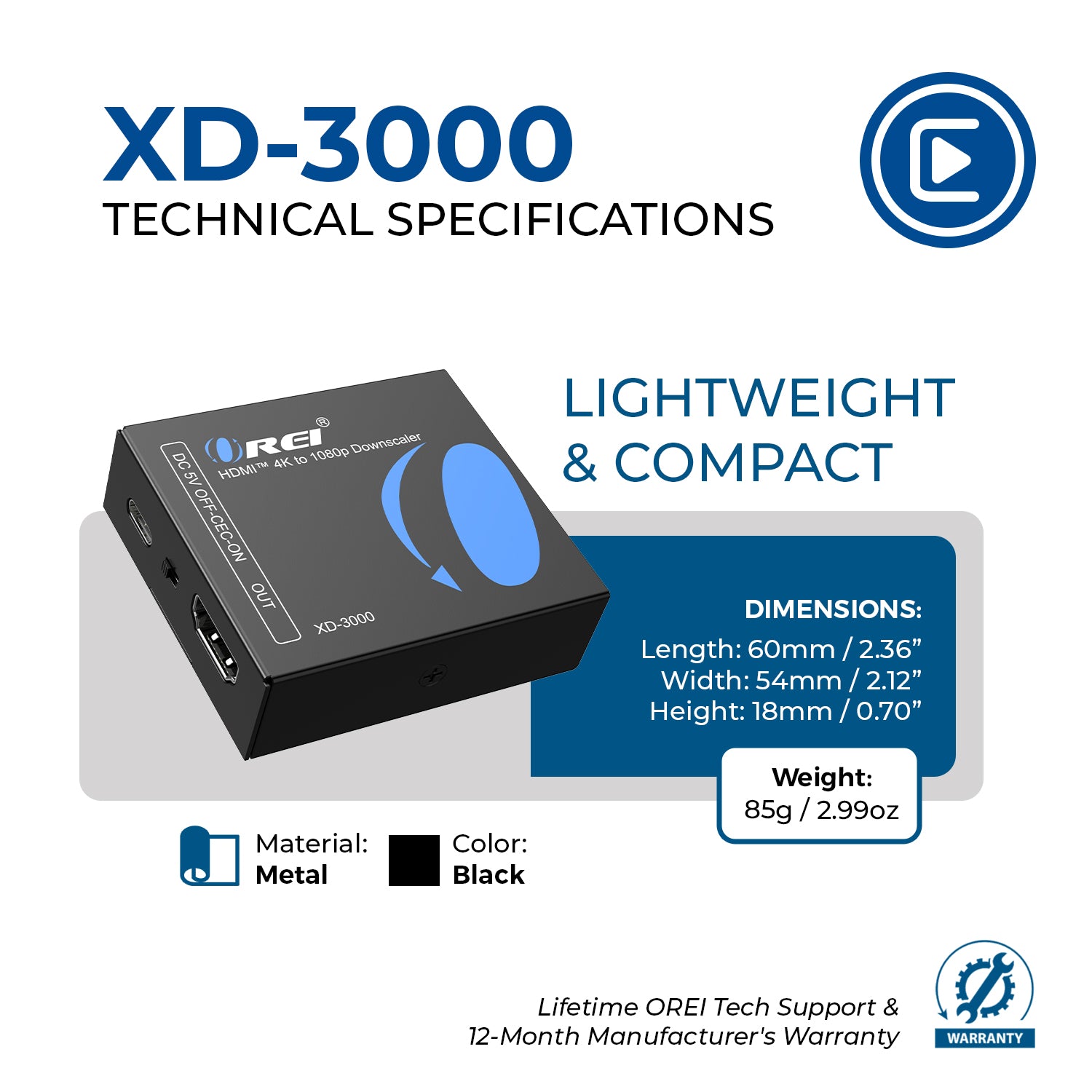 4K HDMI Signal Manager Supports HDMI 2.0, HDCP 2.3 - Downscale from 4K to 1080p (XD-3000)