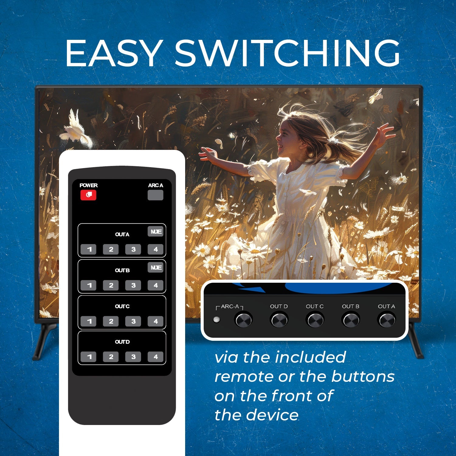 4K@60Hz 4x4 HDMI Matrix with RS-232 and Downscale (UHD-404R)