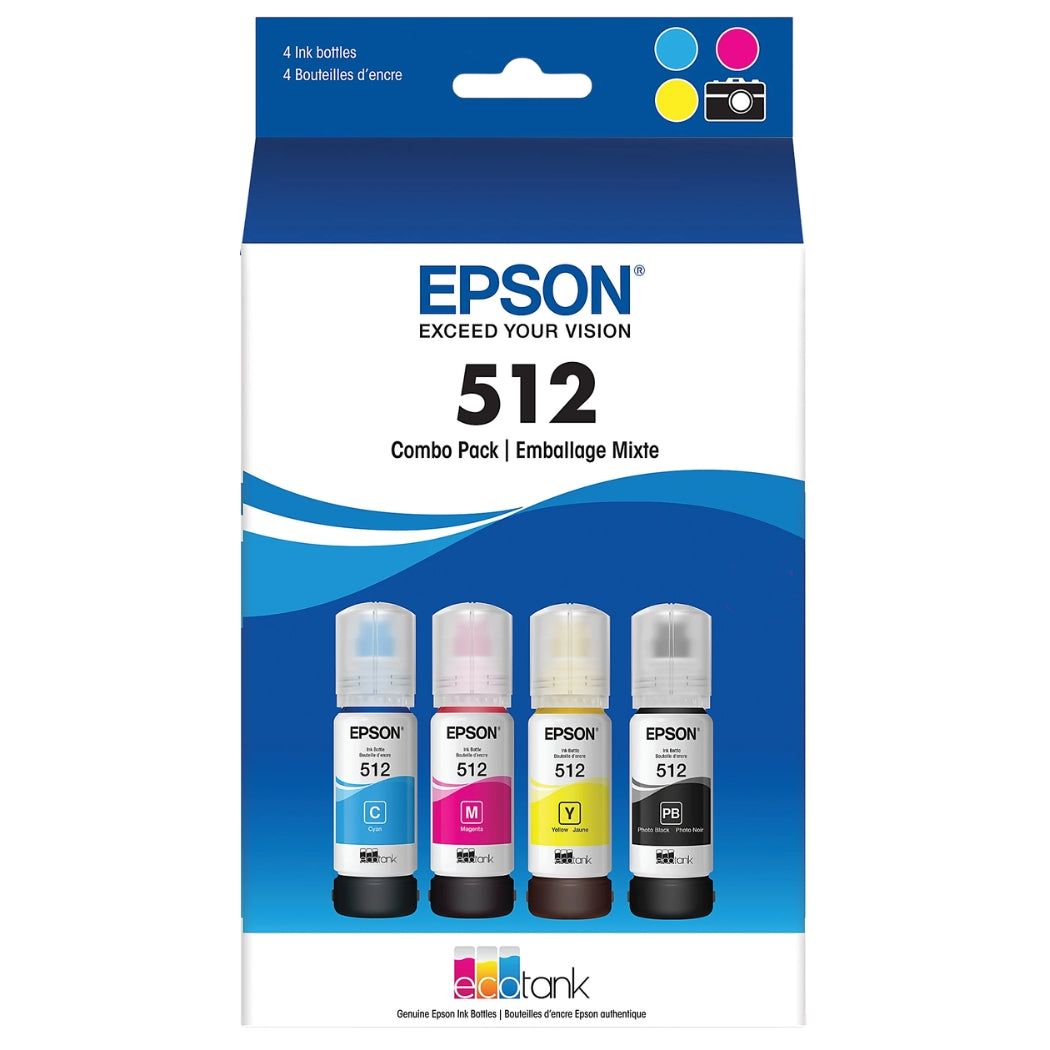 New, Pre-Owned - Epson T512 EcoTank Multi-Color (4-Pack) Ink Bottle, T512520-S