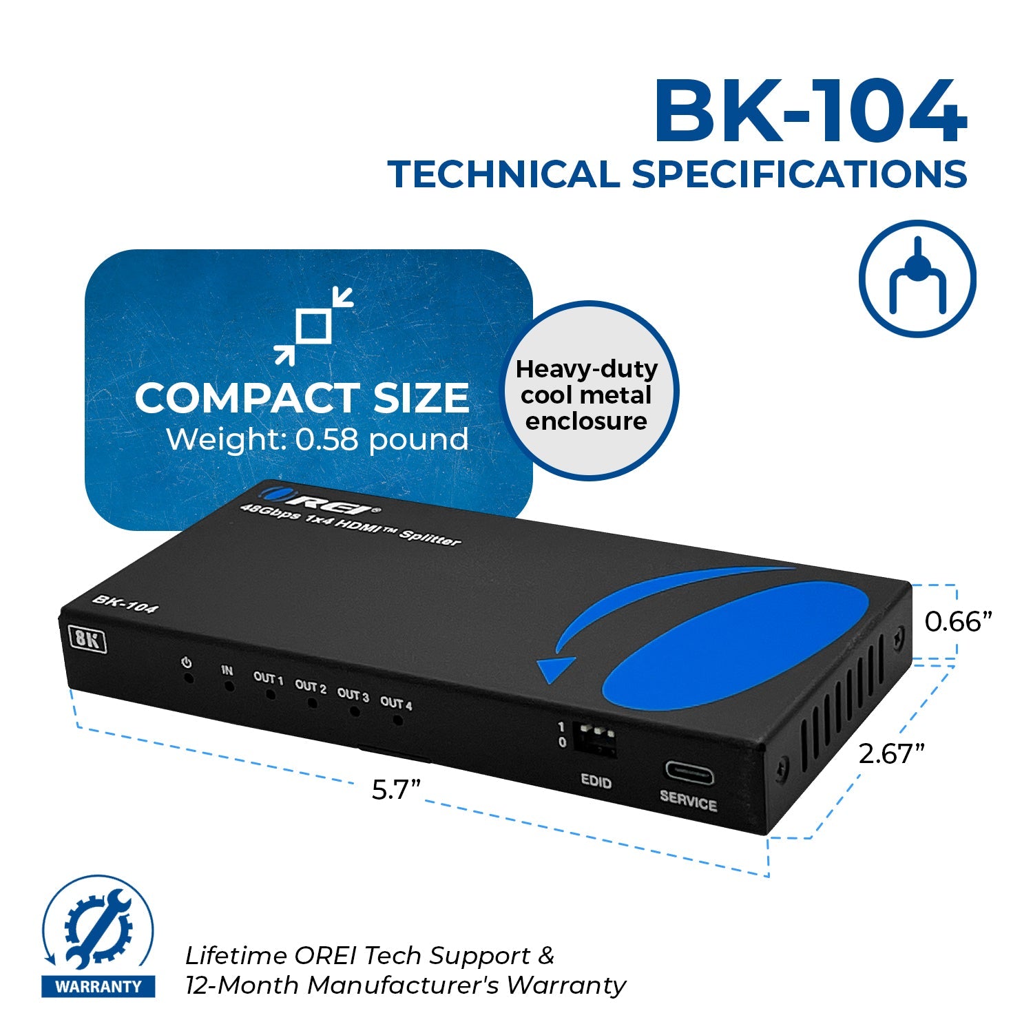 8K 1x4 HDMI™ Splitter (Downscaler)-BK-104