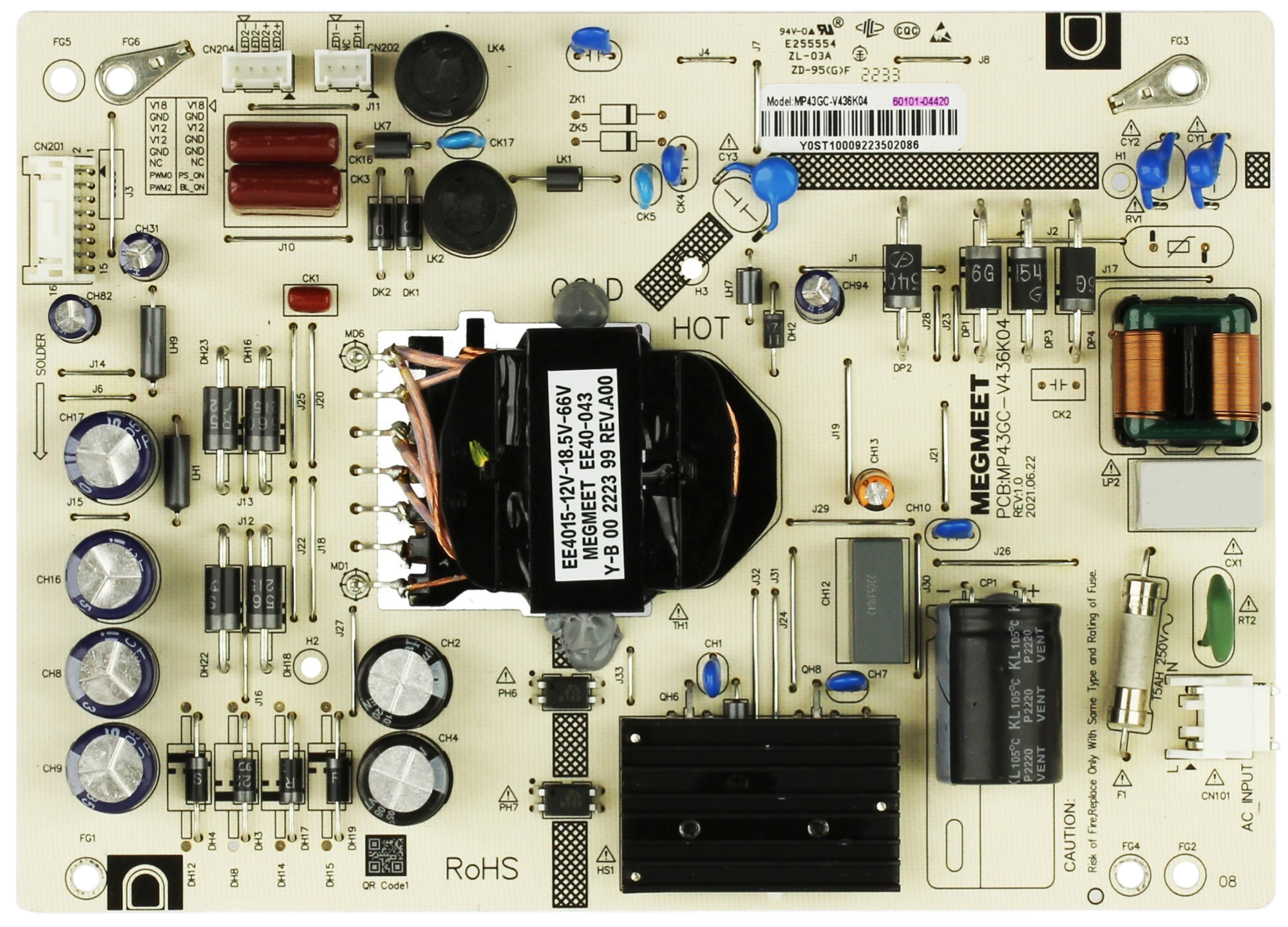60101-04420 VIZIO Power Supply Board, MP43GC-V436K04 , E255554, V435M-K04