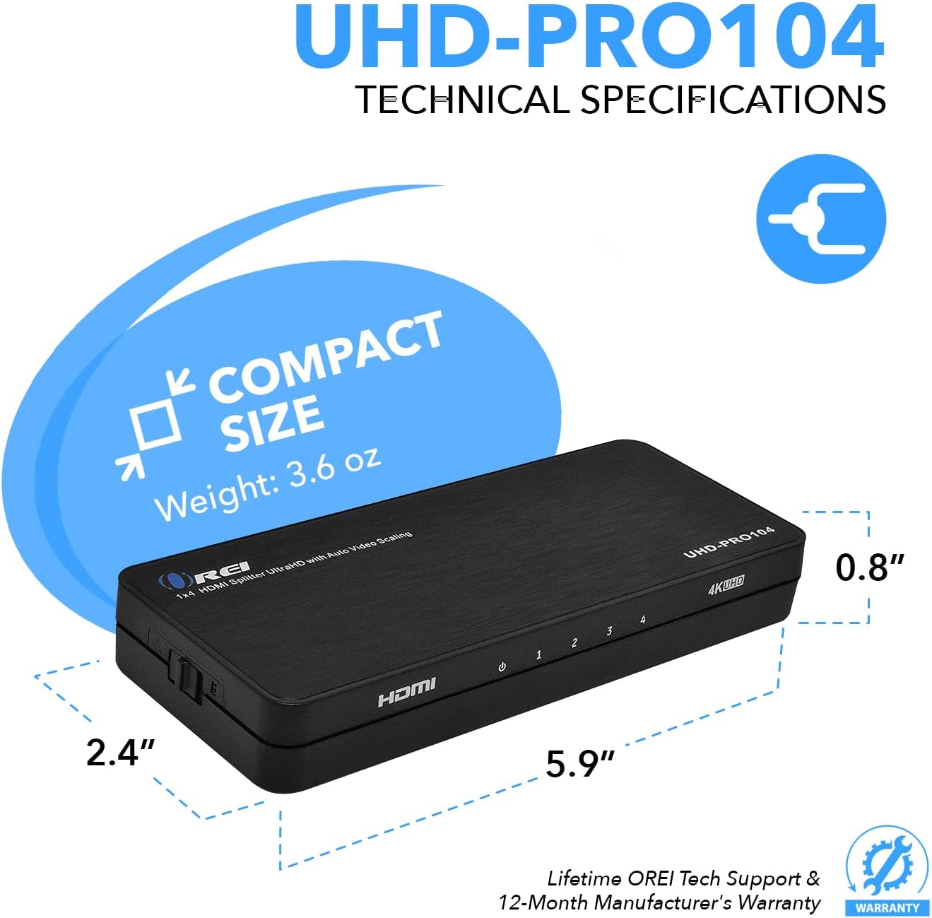4K@60Hz 1x4 HDMI™ Splitter (Downscaler)-UHD-PRO104