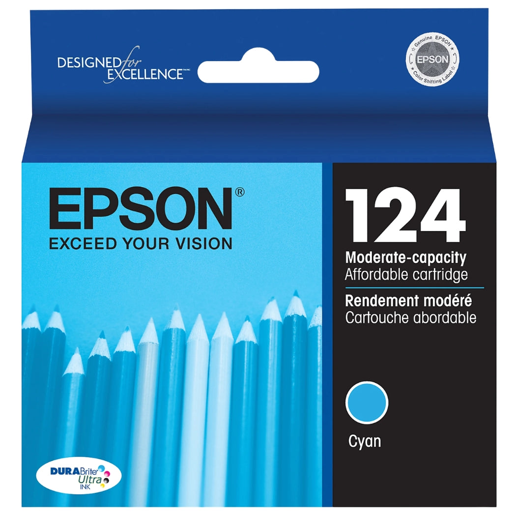 New, Pre-Owned - Epson T124 Standard Yield Cyan Ink Cartridge, T124220
