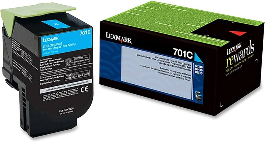 New, Pre-Owned - Lexmark 701C Standard Yield Cyan Toner Cartridge, 70C10C0