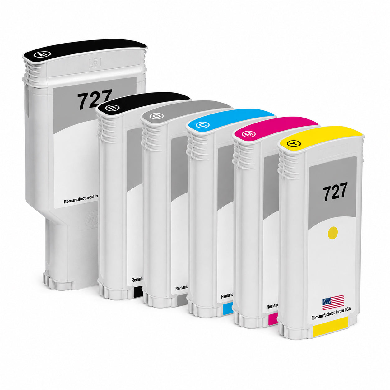 U.S. Remanufactured for HP 727XL 300mL Matte Black / HP 727 130mL Color 6-Pack Ink Cartridges