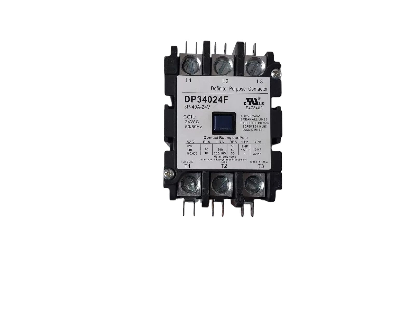 IRP DP34024F Definite Purpose Contactor 3p-40a-24v