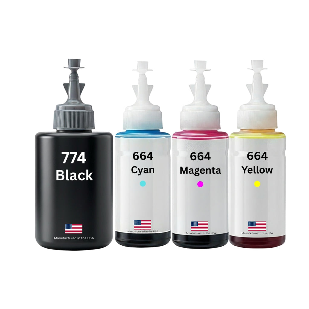US Remanufactured for Epson 774/664 (774Bk/664CMY) High Yield Ink Bottle Made in the USA, 4-Pack