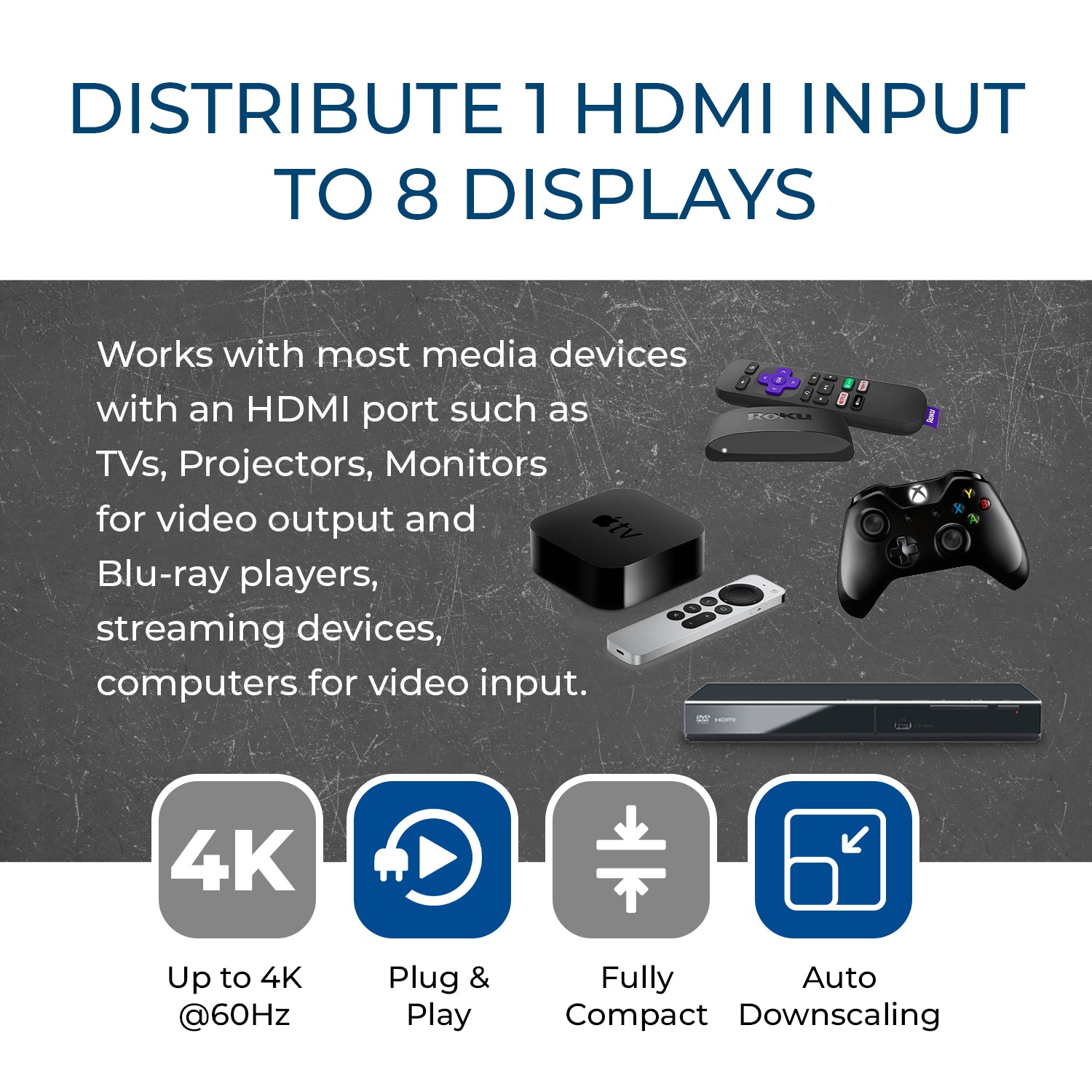 4K@60Hz 1x8 HDMI Splitter (Downscaler) UHD-PRO108